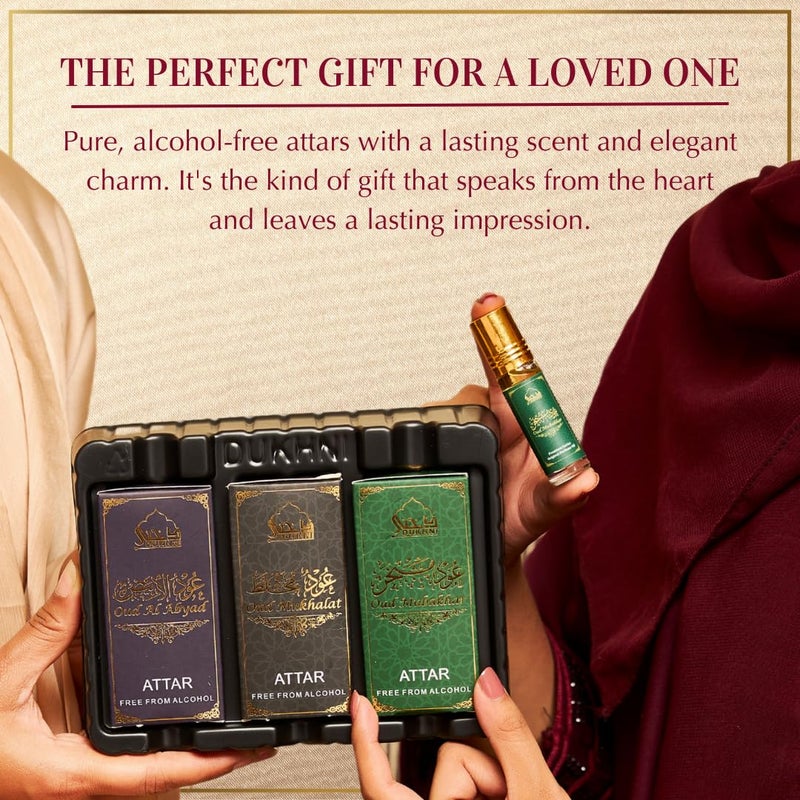 DUKHNI Royal Oud Attar Oil Set by Dukhni Pure original Oudh oil Islamic fragrances Eid Ramadan gifts for men and women 3 assorted mini roll on perfume scents x 6ml Arabic oudh oil arab perfume - Image 5