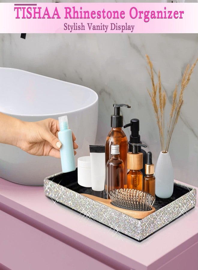 TISHAA Bling Decorative Tray Holder - Makeup Cosmetic Jewelry Ring Key Display Dish Plate Storage Organizer Crystal Rhinestone Glitter Vanity Bathroom Bedroom Home Decor (White) - Image 5
