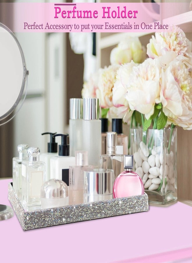 TISHAA Bling Decorative Tray Holder - Makeup Cosmetic Jewelry Ring Key Display Dish Plate Storage Organizer Crystal Rhinestone Glitter Vanity Bathroom Bedroom Home Decor (White) - Image 2
