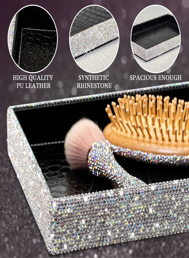 TISHAA Bling Decorative Tray Holder - Makeup Cosmetic Jewelry Ring Key Display Dish Plate Storage Organizer Crystal Rhinestone Glitter Vanity Bathroom Bedroom Home Decor (White) - Image 3