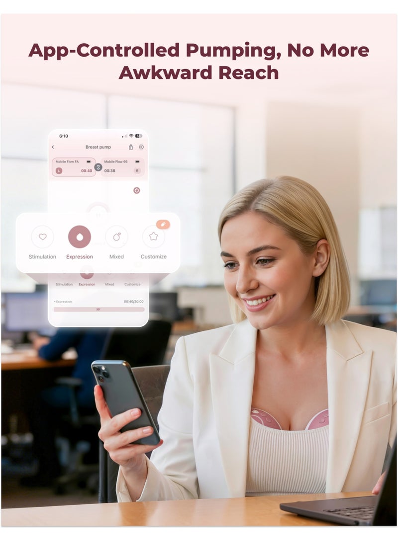 Momcozy مضخة الثدي بدون استخدام اليدين محدثة تدفق متنقل | M9، تحكم سري عبر التطبيق مع أوضاع متعددة مخصصة و 15 مستوى - Image 3