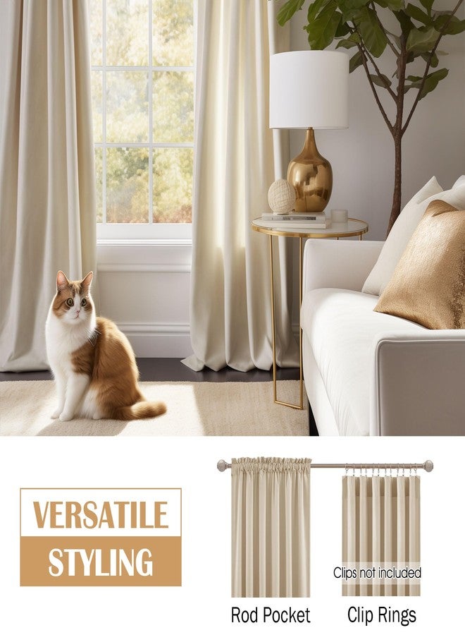 Beauoop Beige Velvet Curtains 108 Inches Long 2 Panels for Bedroom Living Room Thermal Insulated Room Darkening Soundproof Rod Pocket Window Treatments Drapes, 52X108 Set of 2 - Image 2