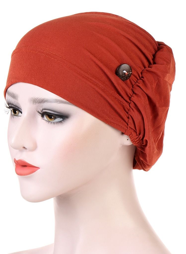 Loquat Solid Button Pullover Cap Rust Red - Image 1