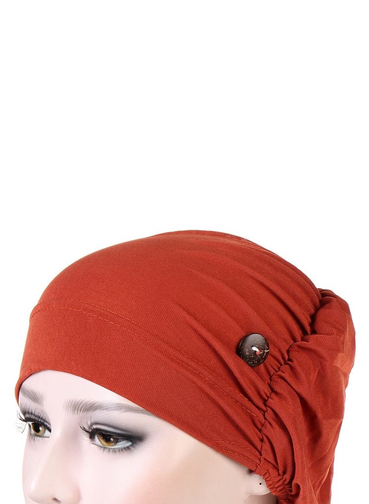 Loquat Solid Button Pullover Cap Rust Red - Image 2
