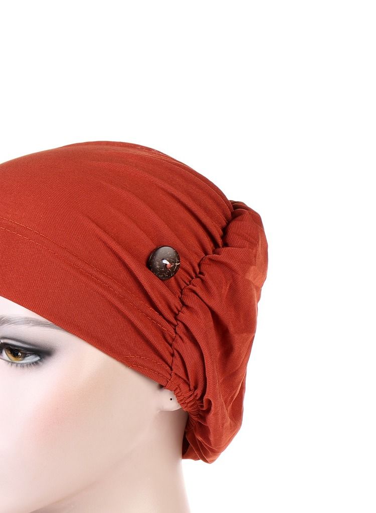Loquat Solid Button Pullover Cap Rust Red - Image 3