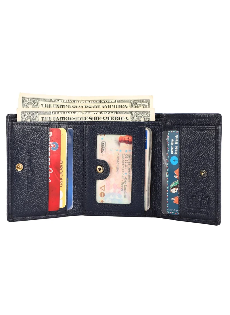 Hammonds Flycatcher  Leather Wallet for Men, RFID Protected Leather Purse for Men, Money Purse for Men, Tri-Fold Wallet, 5 Card Slots, 2 ID Slots, Hidden Pockets, Metal Snap Button, Croc Blue | JLX5  | Best Price UAE