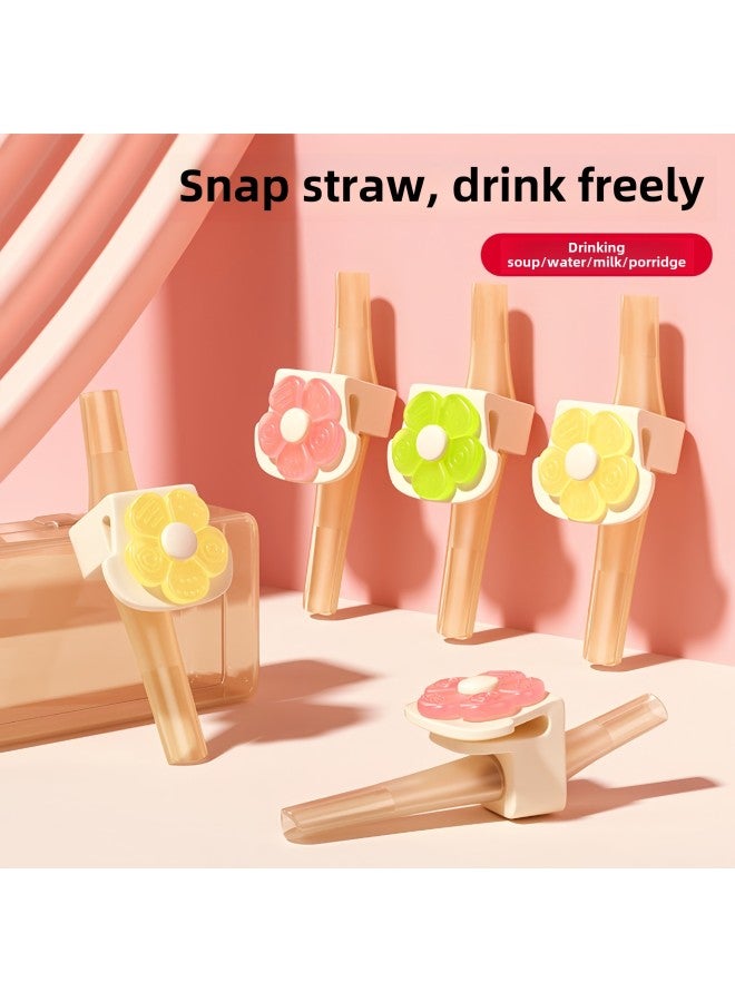 Snap-on Straw Baby Food Supplement Porridge And Soup Silicone Hose Baby Drinking Water Artifact Water Cup Straw Removable And Washable-Color:[pink] Petal Straw + Storage Box - Image 2
