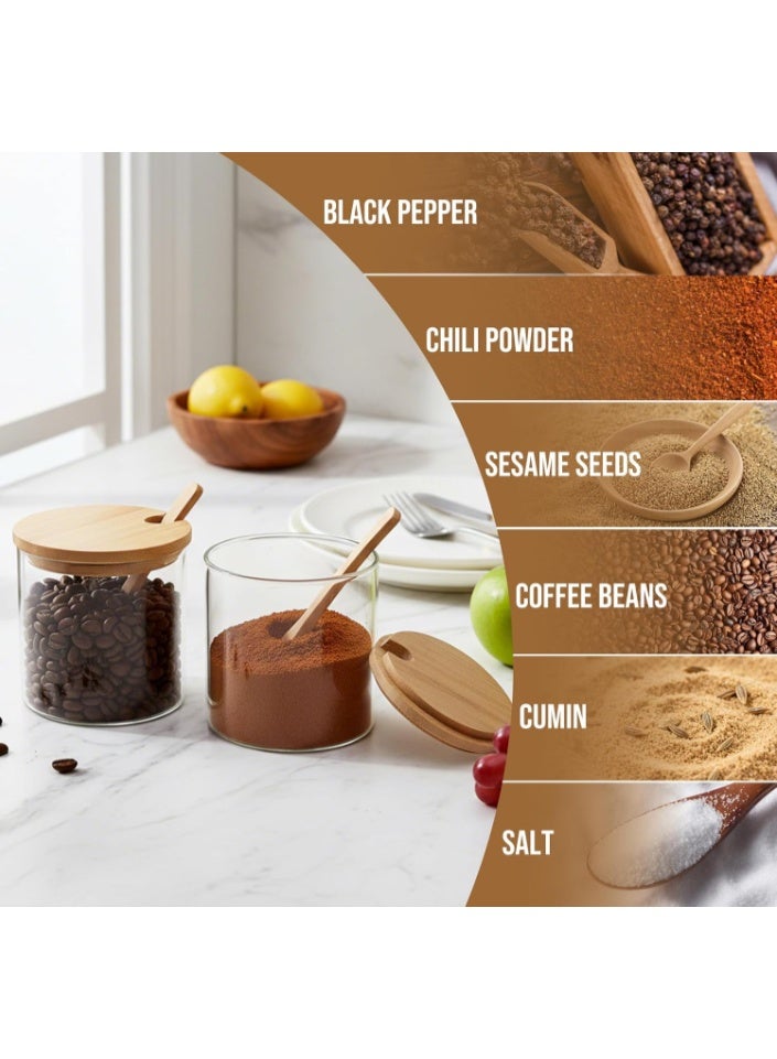 برطمانات توابل زجاجية مع ملاعق وأغطية خشبية، عبوات توابل سعة 300 مل مع قاعدة، وعاء سكر شفاف، وعاء ملح كلاسيكي للملح والسكر والفلفل والقهوة - Image 4