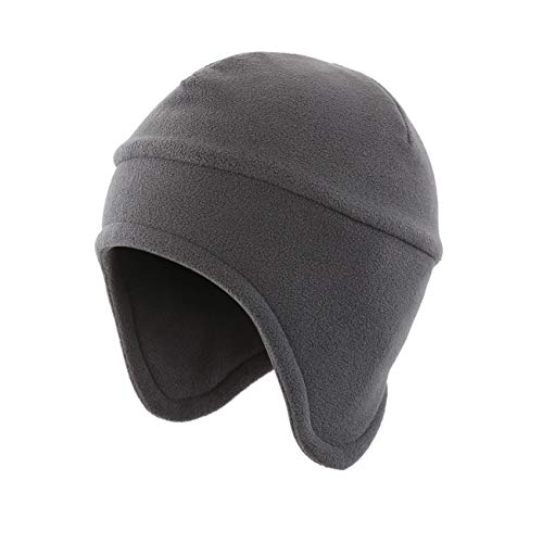 LLmoway Men Winter Skull Cap Windproof Warm Earflaps Hat with Mask 2 in 1 Cycling Hat Dark Grey - Image 2