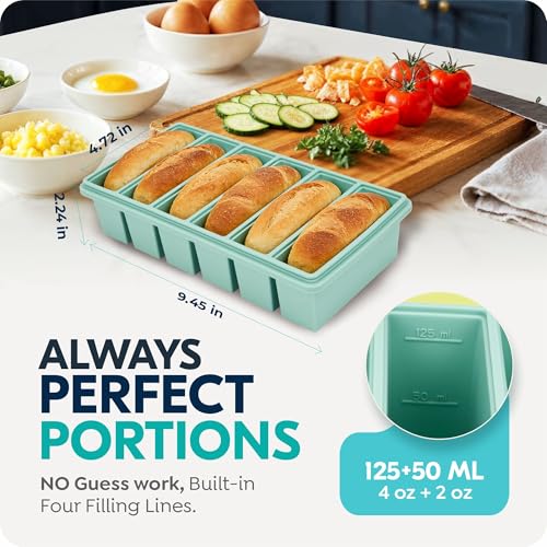 CyhHave 1/2 Cup Silicone Freezer Molds with Lid, Soup Container Style Ice Cube Trays for Freezer - Reinforced Steel Ring Top for freezing Soup Sauce Broth Leftovers, Dishwasher & Oven Safe, BPA Free 2 Pack - Image 2