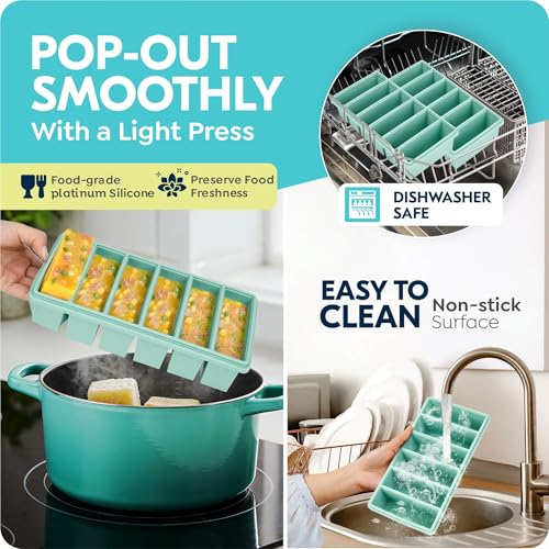 CyhHave 1/2 Cup Silicone Freezer Molds with Lid, Soup Container Style Ice Cube Trays for Freezer - Reinforced Steel Ring Top for freezing Soup Sauce Broth Leftovers, Dishwasher & Oven Safe, BPA Free 2 Pack - Image 4