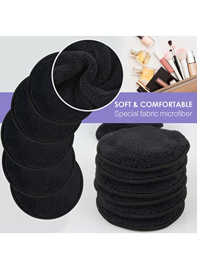 SUNLAND Reusable Makeup Remover Pads for FaceEyesLips 16 Pack Microfiber Face Cleansing Gloves Washable with Laundry Bag and Travel Bag Rounds Toner Pads Round 315inchx16 Black - Image 4