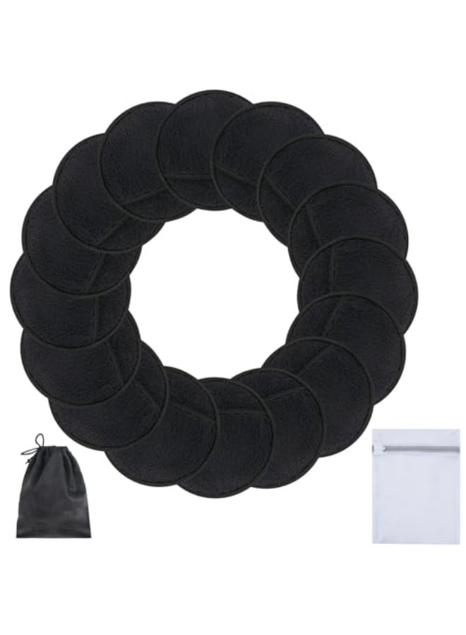 SUNLAND Reusable Makeup Remover Pads for FaceEyesLips 16 Pack Microfiber Face Cleansing Gloves Washable with Laundry Bag and Travel Bag Rounds Toner Pads Round 315inchx16 Black - Image 1