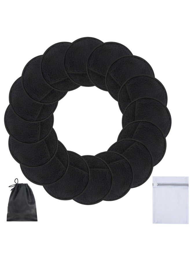 SUNLAND Reusable Makeup Remover Pads for FaceEyesLips 16 Pack Microfiber Face Cleansing Gloves Washable with Laundry Bag and Travel Bag Rounds Toner Pads Round 315inchx16 Black - Image 3
