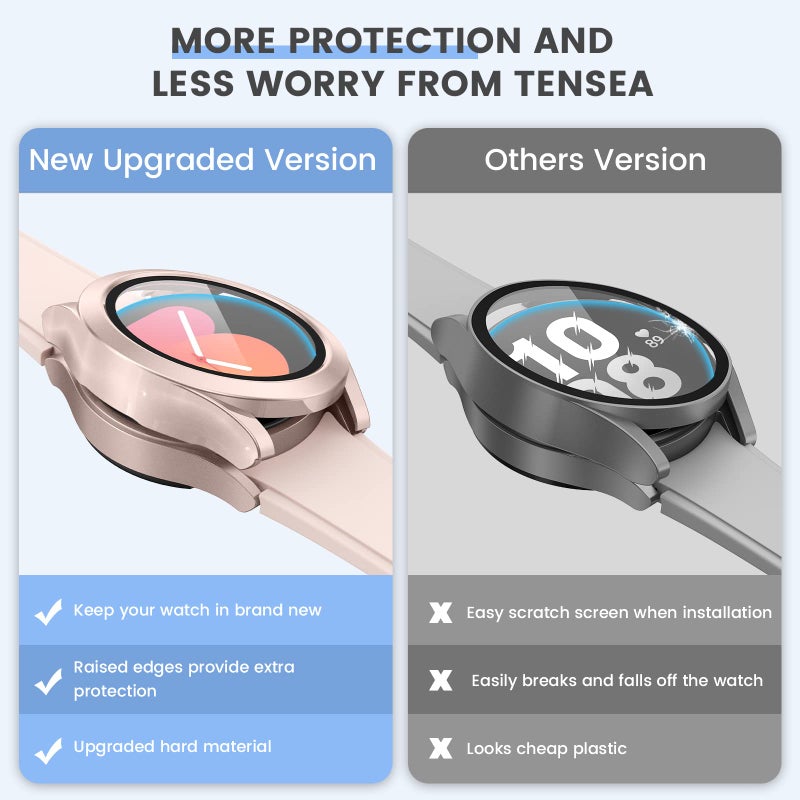 Tensea تينسيا [عبوة 2 لجهاز سامسونج جالاكسي ووتش FE 2024/5 2022/4 2021 واقي شاشة حالة 40 مم ملحقات، غطاء وجه واقي 40 مم، حافة صلبة مع زجاج مقسى مدمج للنساء والرجال - Image 3
