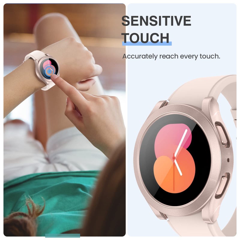 Tensea تينسيا [عبوة 2 لجهاز سامسونج جالاكسي ووتش FE 2024/5 2022/4 2021 واقي شاشة حالة 40 مم ملحقات، غطاء وجه واقي 40 مم، حافة صلبة مع زجاج مقسى مدمج للنساء والرجال - Image 5