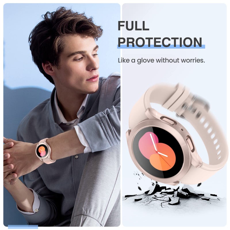 Tensea تينسيا [عبوة 2 لجهاز سامسونج جالاكسي ووتش FE 2024/5 2022/4 2021 واقي شاشة حالة 40 مم ملحقات، غطاء وجه واقي 40 مم، حافة صلبة مع زجاج مقسى مدمج للنساء والرجال - Image 4