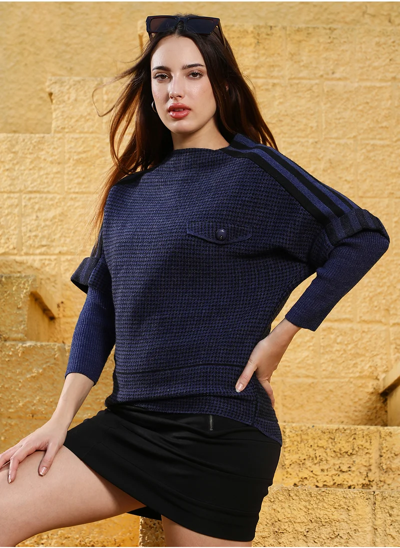 كامبوس سوترا Women's Berry Blue Houndstooth Relaxed Sweater