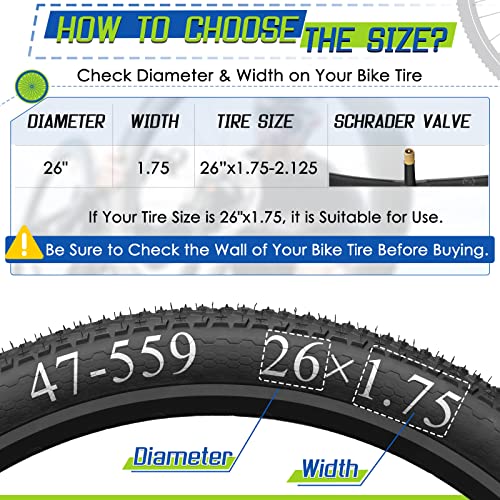 Hydencamm 2-Pack Bike Tubes 26" x 1.75/2.125 AV Valve, 26x2.125 Bicycle Tube Compatible with 26x1.75 26 x 1.95 26 x 2.10 26 x 2.125, 26" Bike Rubber Tubes for Road/MTB/City Bikes by Hydencamm (2 of One Size) - Image 2