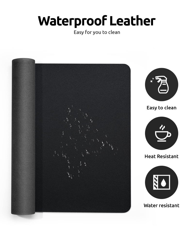 YSAGi Leather Office Desk Pad Protector, Large Mouse Pad, Non-Slip, PU Leather, Laptop Desk Blotter, Waterproof Writing Pad for Office and Home, Black, 23.6" x 13.8" - Image 4