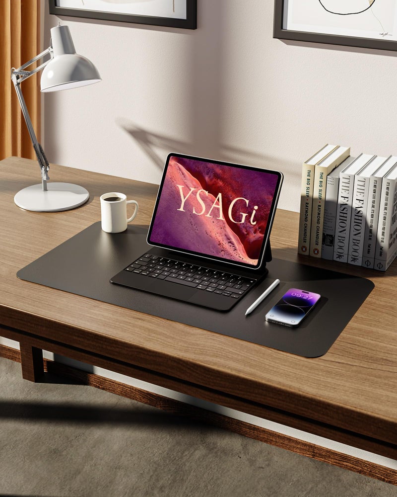 YSAGi Leather Office Desk Pad Protector, Large Mouse Pad, Non-Slip, PU Leather, Laptop Desk Blotter, Waterproof Writing Pad for Office and Home, Black, 23.6" x 13.8" - Image 5