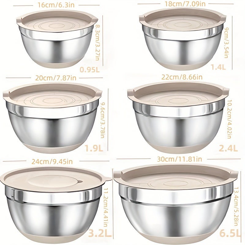 Stainless Steel Mixing Bowl Set with Non-Slip Base, Lid, Grater and Egg Whisk - Image 5
