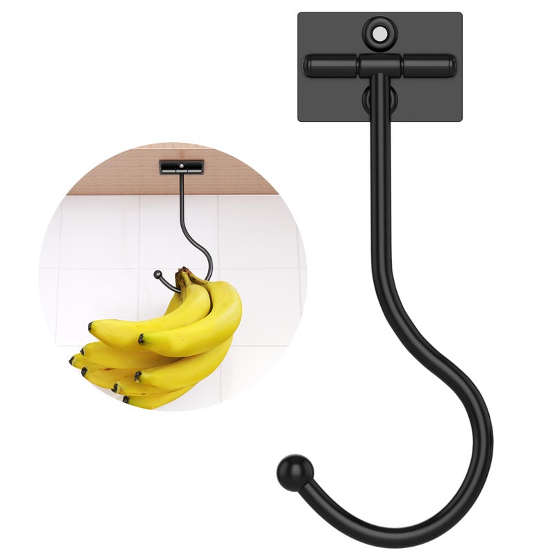Josmimic Under Cabinet Banana Hook Foldable Adhesive Banana Holder Foldable with Magnets When Not in Use Under Counter Banana Hook Stainless Hold 13 LB Black