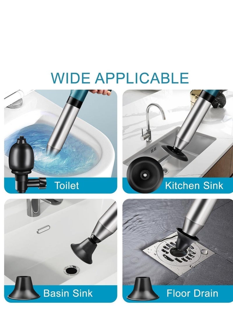 VELARO Toilet Plunger High Pressure Air Drain Blaster, Stainless Steel Drain Clog Remover Tool with 5 Heads for Toilets, Sinks, Bathtubs & Floor Drains - Image 4