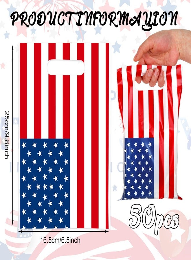 وولاين مجموعة من 50 كيس هدايا لحفلات عيد الاستقلال الأمريكي (4 يوليو) من والين، أكياس بلاستيكية مزخرفة بعلم الولايات المتحدة الأمريكية، مزودة بمقابض، مثالية لتغليف الهدايا في حفلات أعياد الميلاد وعيد الاستقلال. - Image 2