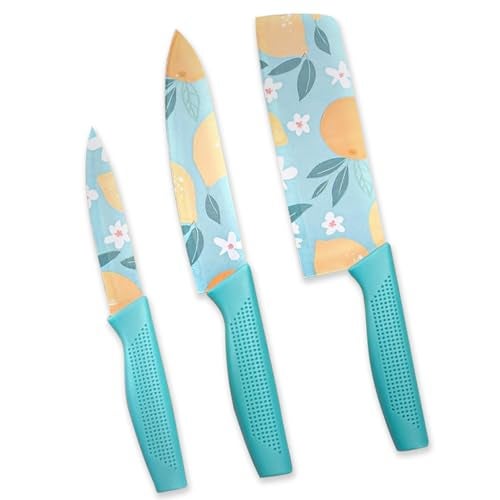 AADHIK Stainless Steel Knife Set of 3,Blue Printed Premium Knives for Kitchen, Cutting Vegetables, Fruits, Meat, Dryfruits, Multipurpose (Blue) - Image 1