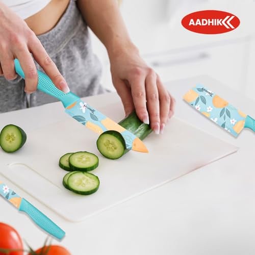 AADHIK Stainless Steel Knife Set of 3,Blue Printed Premium Knives for Kitchen, Cutting Vegetables, Fruits, Meat, Dryfruits, Multipurpose (Blue) - Image 5