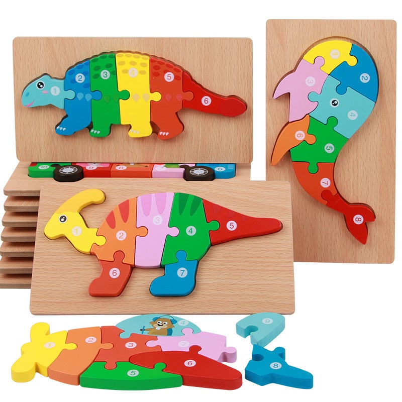 Three-Dimensional 3D Wooden Puzzle Children'S Puzzle Early Education Hand-Eye Coordination Dinosaur Cognitive Intelligence Development Building Blocks Toys - Image 2
