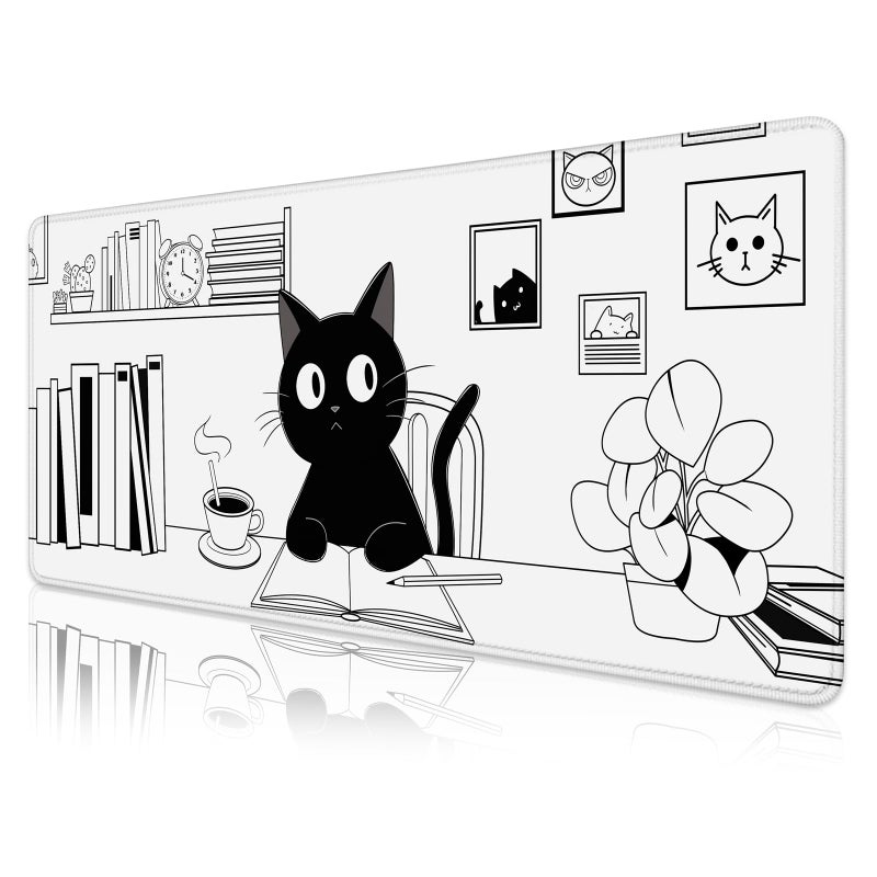 FLY SPRAY Gaming Mouse Pad for Computer,Large Mouse Pads for Desk Keyboard, Black Anime Cat Desk Mat Laptop,Cute XXL Waterproof Keyboard Pad,Extended Big Non-Slip Rubber Mousepad (Black Cat) - Image 2