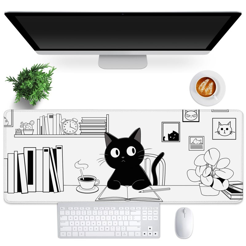 FLY SPRAY Gaming Mouse Pad for Computer,Large Mouse Pads for Desk Keyboard, Black Anime Cat Desk Mat Laptop,Cute XXL Waterproof Keyboard Pad,Extended Big Non-Slip Rubber Mousepad (Black Cat) - Image 1