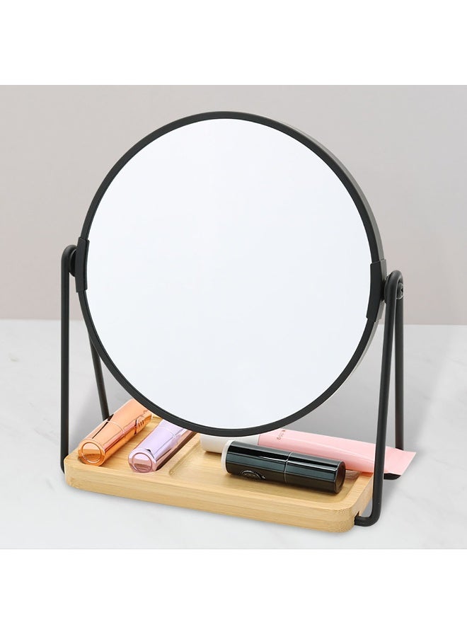 Tabletop Mount Mirror, Rotatable Makeup Mirror with Rectangle Bamboo Tray, 1x u0026 2x Magnification Dressing Mirror for Dressing Table, Bedroom, Living Room - Image 4