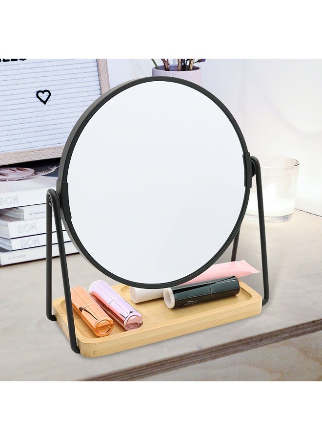 Tabletop Mount Mirror, Rotatable Makeup Mirror with Rectangle Bamboo Tray, 1x u0026 2x Magnification Dressing Mirror for Dressing Table, Bedroom, Living Room - Image 3