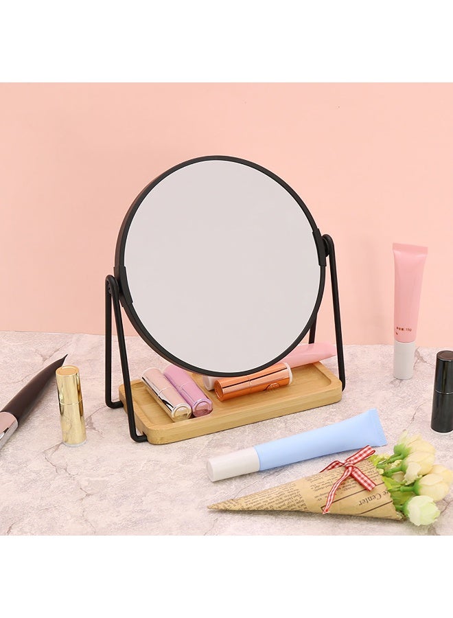 Tabletop Mount Mirror, Rotatable Makeup Mirror with Rectangle Bamboo Tray, 1x u0026 2x Magnification Dressing Mirror for Dressing Table, Bedroom, Living Room - Image 2