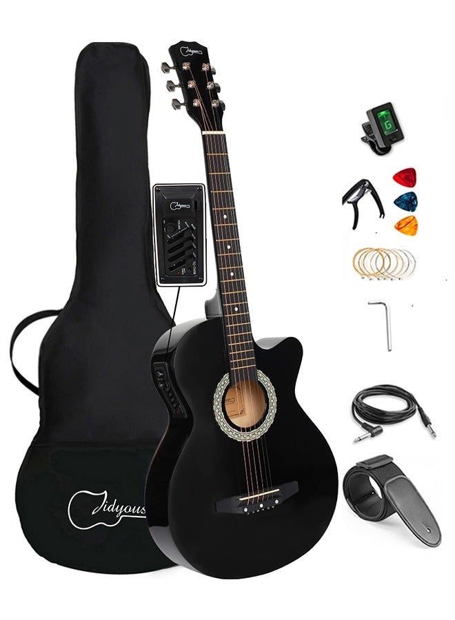 Jidyous مجموعة جيتار كهربائي صوتي للمبتدئين مقاس 38 بوصة مع ملحقات - Image 1