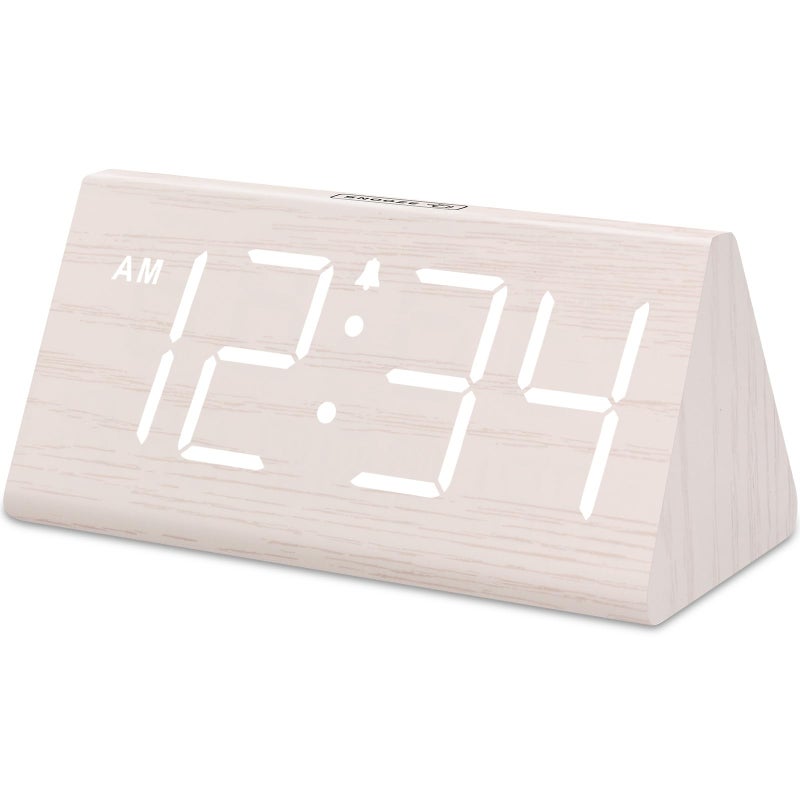 DreamSky Wooden Digital Alarm Clock for Bedroom Living Room Desk Clock with Large Numbers Bedside Nightstand Clock with USB Port Adjustable Volume Dimmer DST Office Wood Dcor Adapter Powered