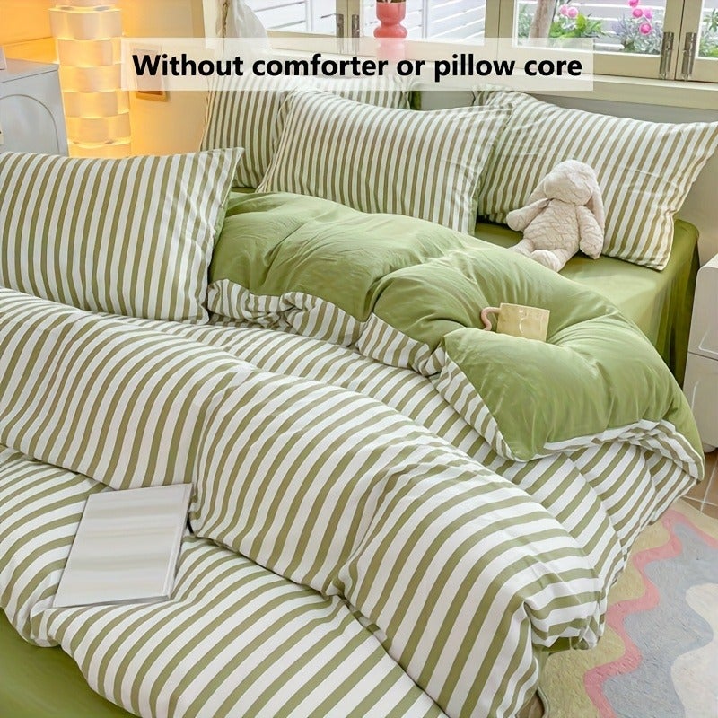 4pcs Set of Thickened Colorful Striped Duvet Cover Set for All Seasons (1 Duvet Cover + 2 Pillowcases + 1 Bed Sheet, No Pillows, No Comforter), Bedding, Soft And Delicate, Breathable And Sweat-Wicking, Easy And Elegant, Machine Washable - Image 1