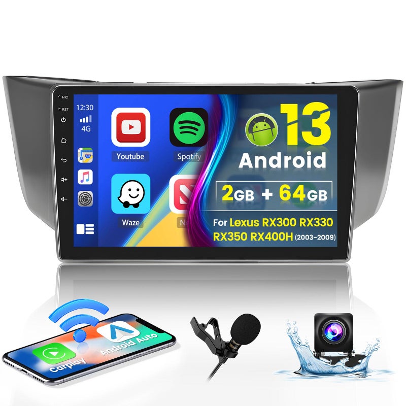 Roinvou [Upgrade HiFi] Car Stereo Radio for Lexus RX300 RX330 RX350 RX400H 2004-2009 with Wireless Carplay Android Auto, 2+64G 9 inch HD IPS Thouch Screen Bluetooth Radio with GPS WiFi AHD Backup Camere - Image 1
