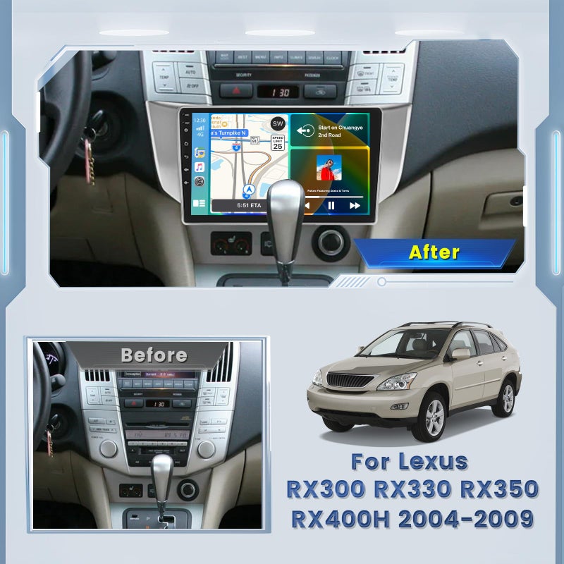 Roinvou [Upgrade HiFi] Car Stereo Radio for Lexus RX300 RX330 RX350 RX400H 2004-2009 with Wireless Carplay Android Auto, 2+64G 9 inch HD IPS Thouch Screen Bluetooth Radio with GPS WiFi AHD Backup Camere - Image 2