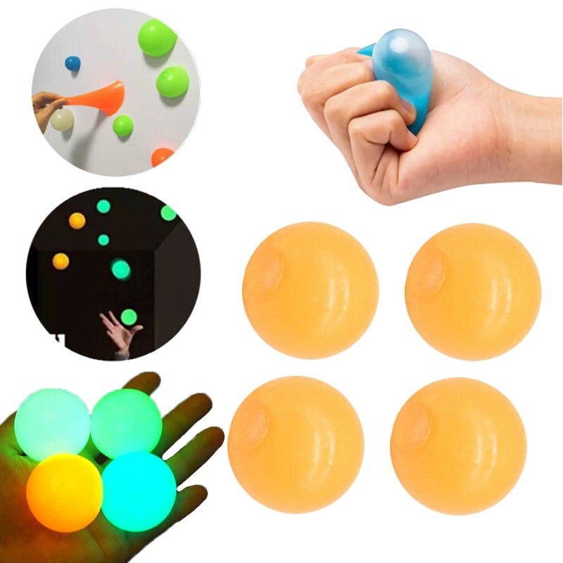 Glow In The Dark Sticky Wall Ball Squishy Stress Relief Toy - Soft Fidget Ball For Teens Adults Physical Therapy Orange - Image 1