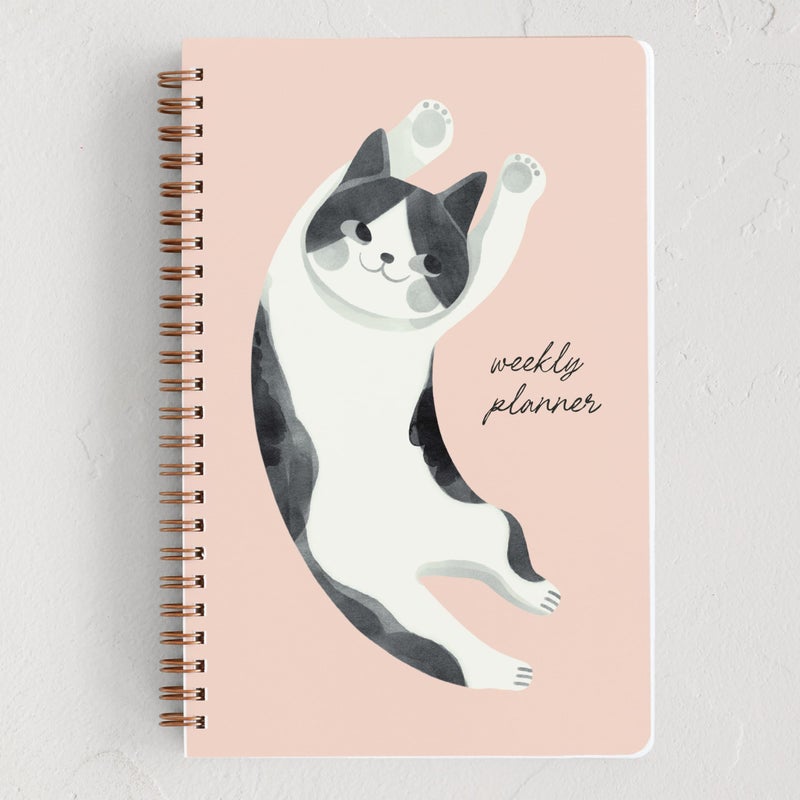 Minted Up 2026 Weekly & Monthly Undated Planner, 5.5" x 8.5" Pink Cat Spiral Bound Planner Notebook, 132 Pages, Playful Art-Inspired Undated Calendar Organizer - Image 1