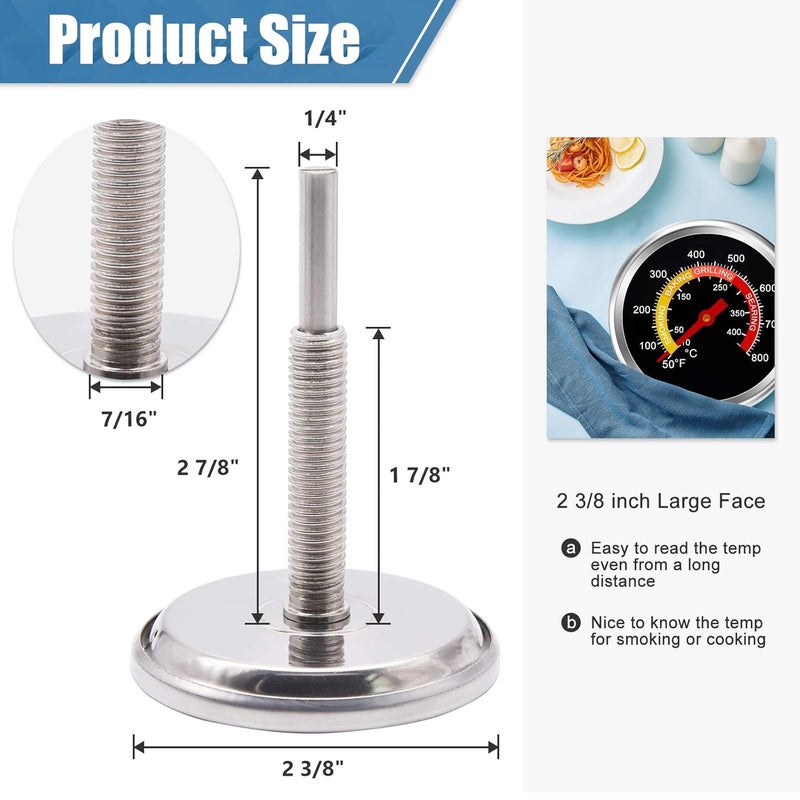 Criditpid Grill Thermometer Smoker Temperature Gauge Charcoal Grill Pit Smoker Thermometer Heat Indicator for Meat Cooking Beef Pork Lamb, 2 3/8Inch Grill Temperature Gauge with Fahrenheit - Image 2