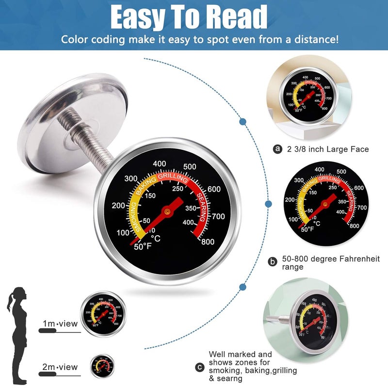 Criditpid Grill Thermometer Smoker Temperature Gauge Charcoal Grill Pit Smoker Thermometer Heat Indicator for Meat Cooking Beef Pork Lamb, 2 3/8Inch Grill Temperature Gauge with Fahrenheit - Image 4