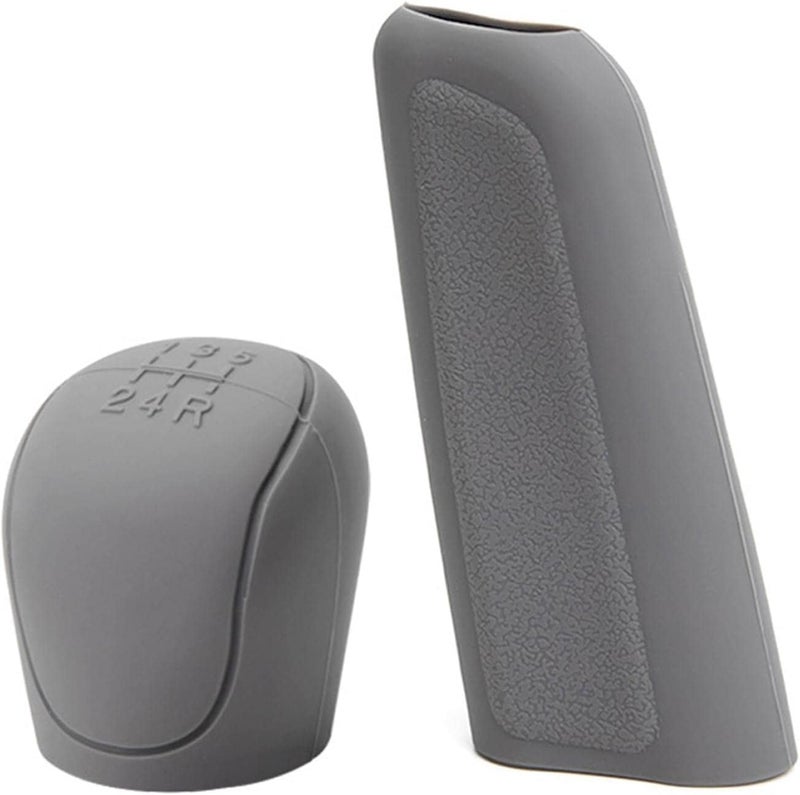 aakichi 2Pcs Silicone Gear Shift Knob Cover Car Handbrake Cover Set | Anti-Slip Grip Universal Silicone Protective Sleeves for Car Interior Styling & Comfort | Durable Soft Grip (Grey) - Image 1