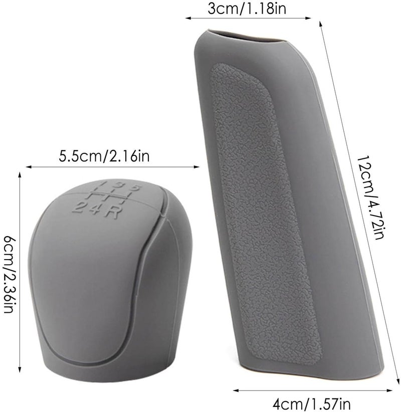 aakichi 2Pcs Silicone Gear Shift Knob Cover Car Handbrake Cover Set | Anti-Slip Grip Universal Silicone Protective Sleeves for Car Interior Styling & Comfort | Durable Soft Grip (Grey) - Image 4