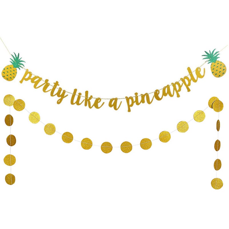 LeeSky Party Like A Pineapple Banner Tropical Pineapple Garland Banner Summer Pool Beach Banner for Tropical Hawaii Theme Birthday Party Supplies - Image 1