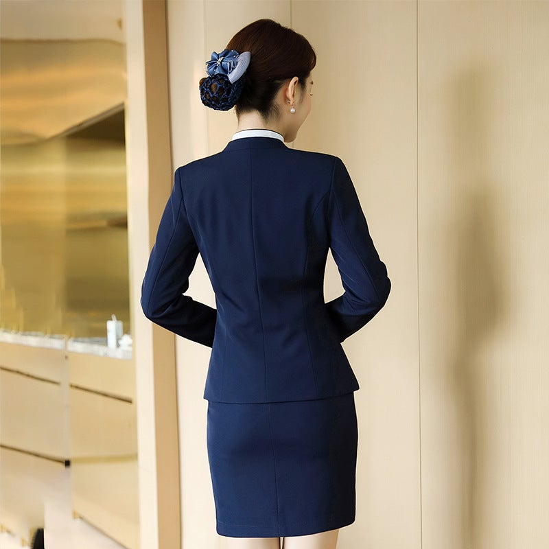 Long Sleeve El Front Desk Attendant Work Clothes Beauty Salon Stewardess Uniform Business Wear Women'S Skirt Suit - Image 4